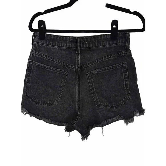 Zara Black High Rise Distressed Denim Jean Shorts 100% Cotton Faded Size 4 (m) - Picture 1 of 5